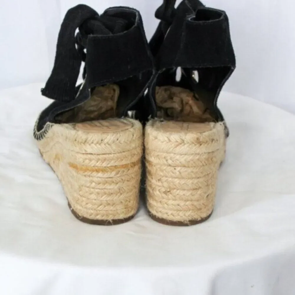 Sole Society Women Shoes Sole Society Suede Lace-Up Wedges Cambrine Black 10